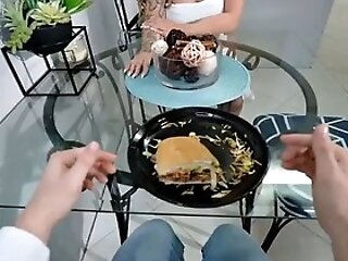 Stepmom Lets Me Squeeze Her Big Tits While I Having Lunch